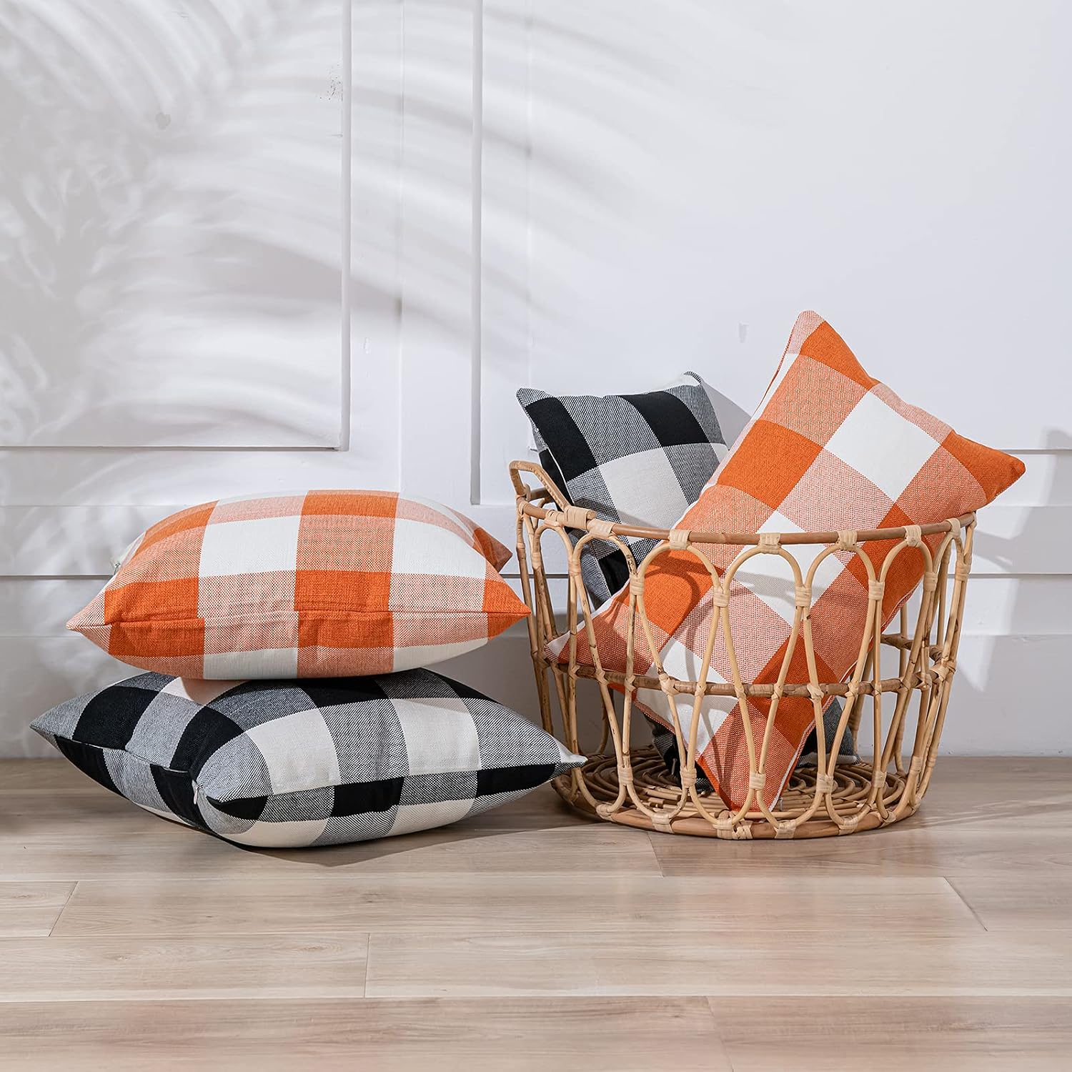 Anickal Fall Pillow Covers 12x20 Inch for Fall Decor Set of 2 Black and White Buffalo Check Plaid Throw Pillow Covers Rustic Farmhouse Decorative Cushion Case for Home Sofa Couch Decor
