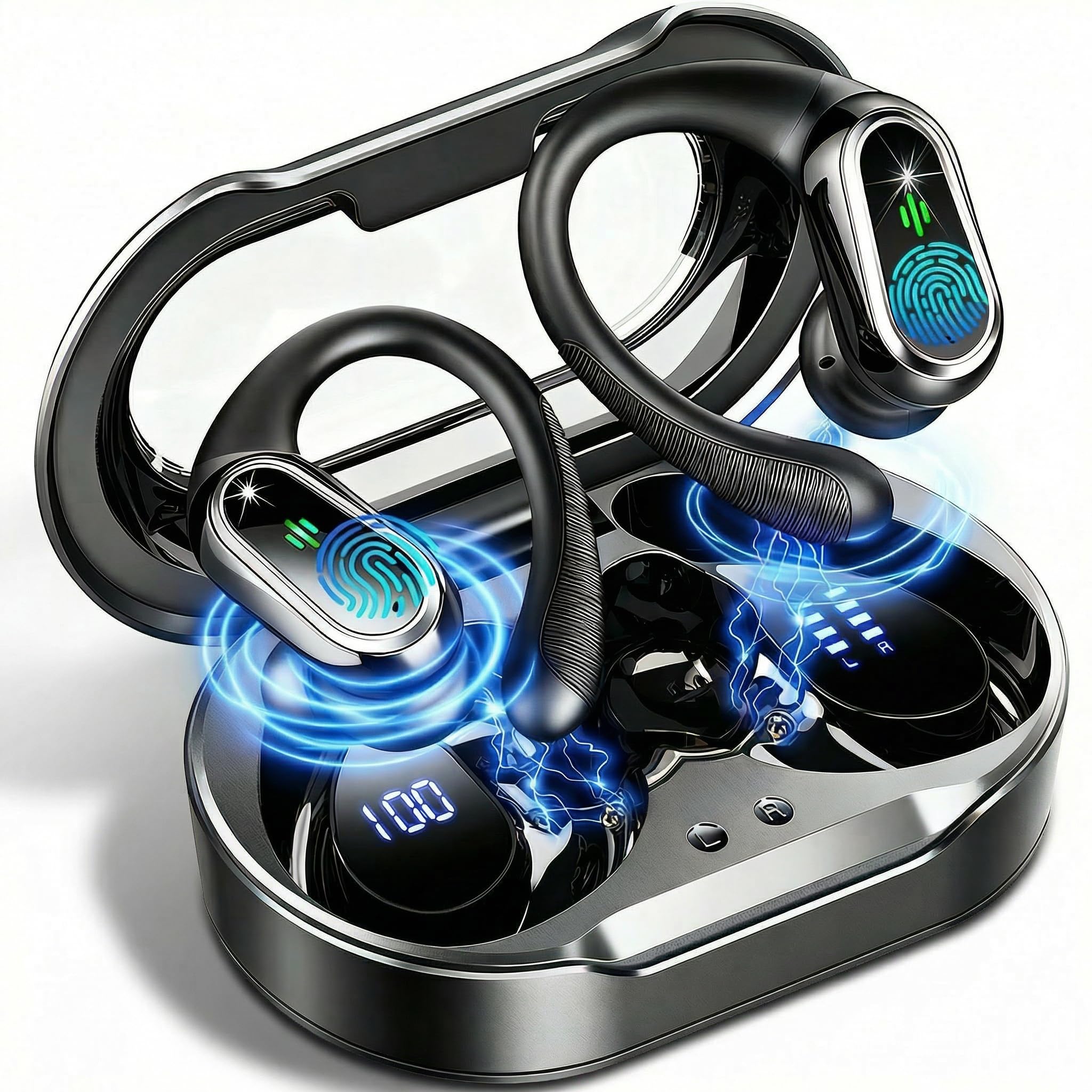 Wireless Earbuds, 2026 Bluetooth 5.4 Headphones Sport, 65Hrs HiFi Stereo Deep Bass Over-Ear buds with ENC Noise Cancelling Mic, IP7 Waterproof & LED