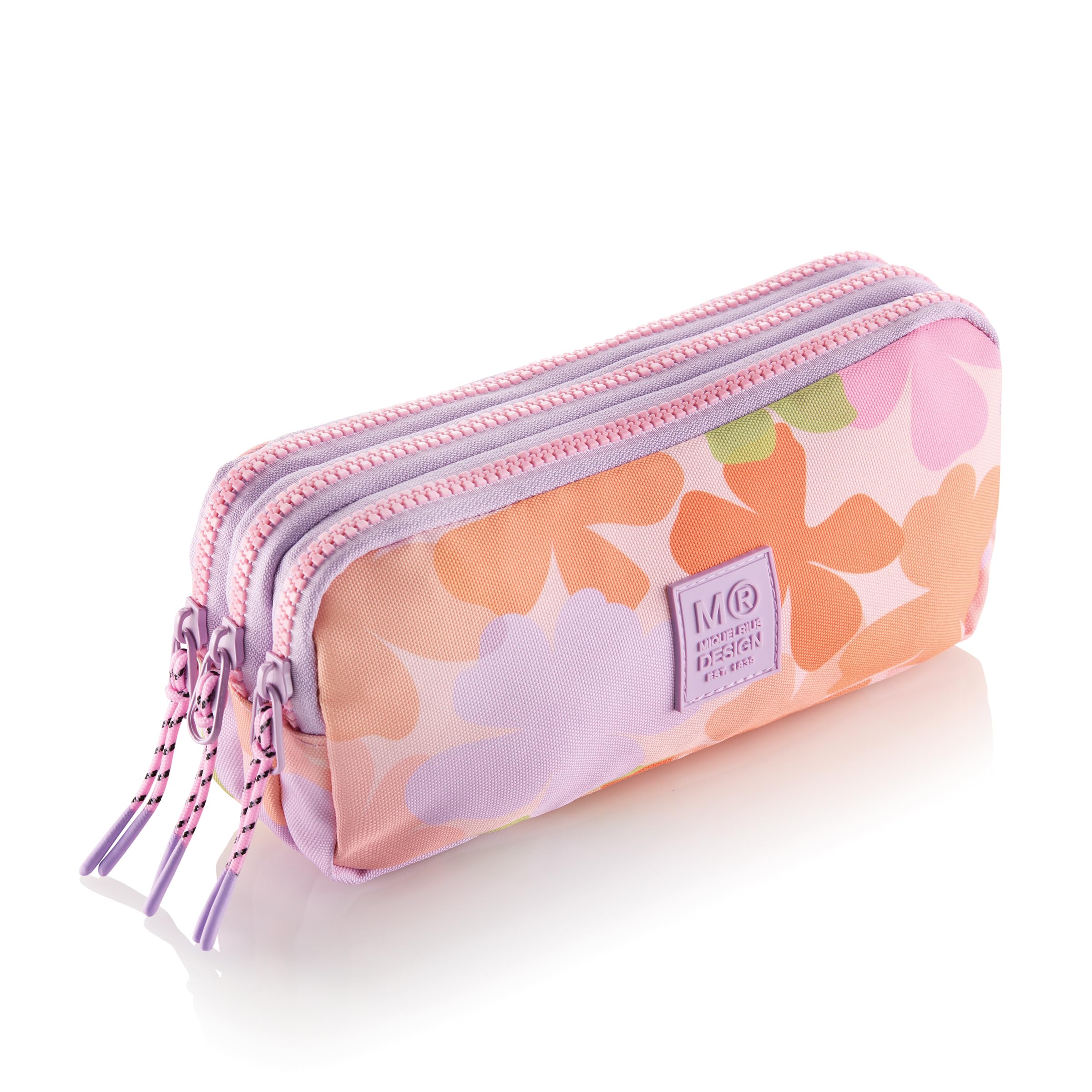 Miquelrius - Triple Rectangular School Pencil Case, Recycled Pencil Case with 3 Compartments, Plastic Zippers, Rope Pulls, Back to School, 21 x 7.5 x 10.5 cm, Watercolor