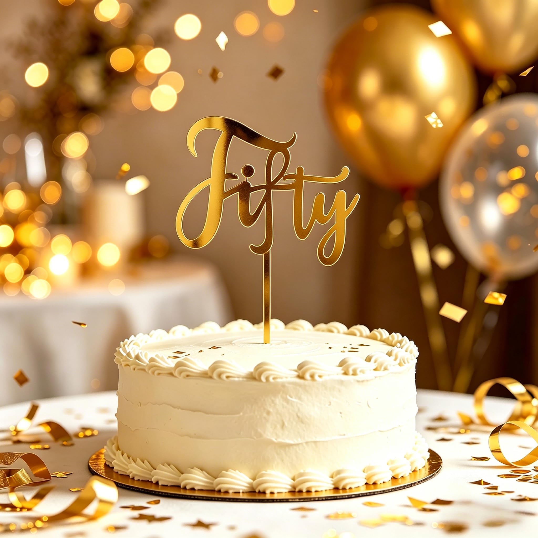 Muiltvoe 50th Birthday Cake Topper, 50 Cake Topper Happy 50th Birthday Cake Toppers for Women Men, Golden Acrylic Cake Decoration for 50th Anniversary Party Supplies