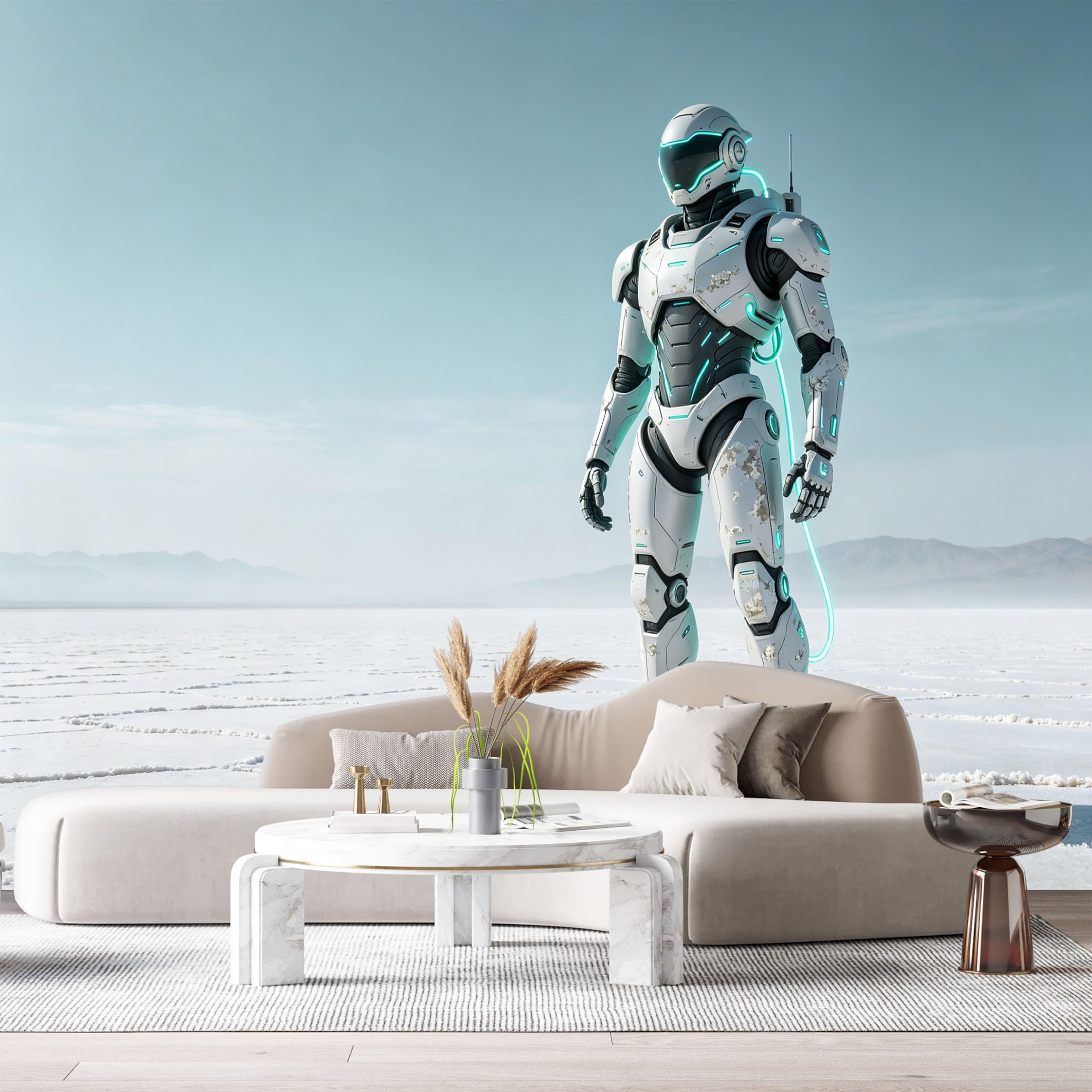 Custom Size Wall Mural Futuristic Humanoid Mech Robot SciFi Warrior 3D Neon Machinery SelfAdhesive Art Prints Removable Large Wallpaper Boy Bedroom Esports Room Game Room Tenant Room Studio
