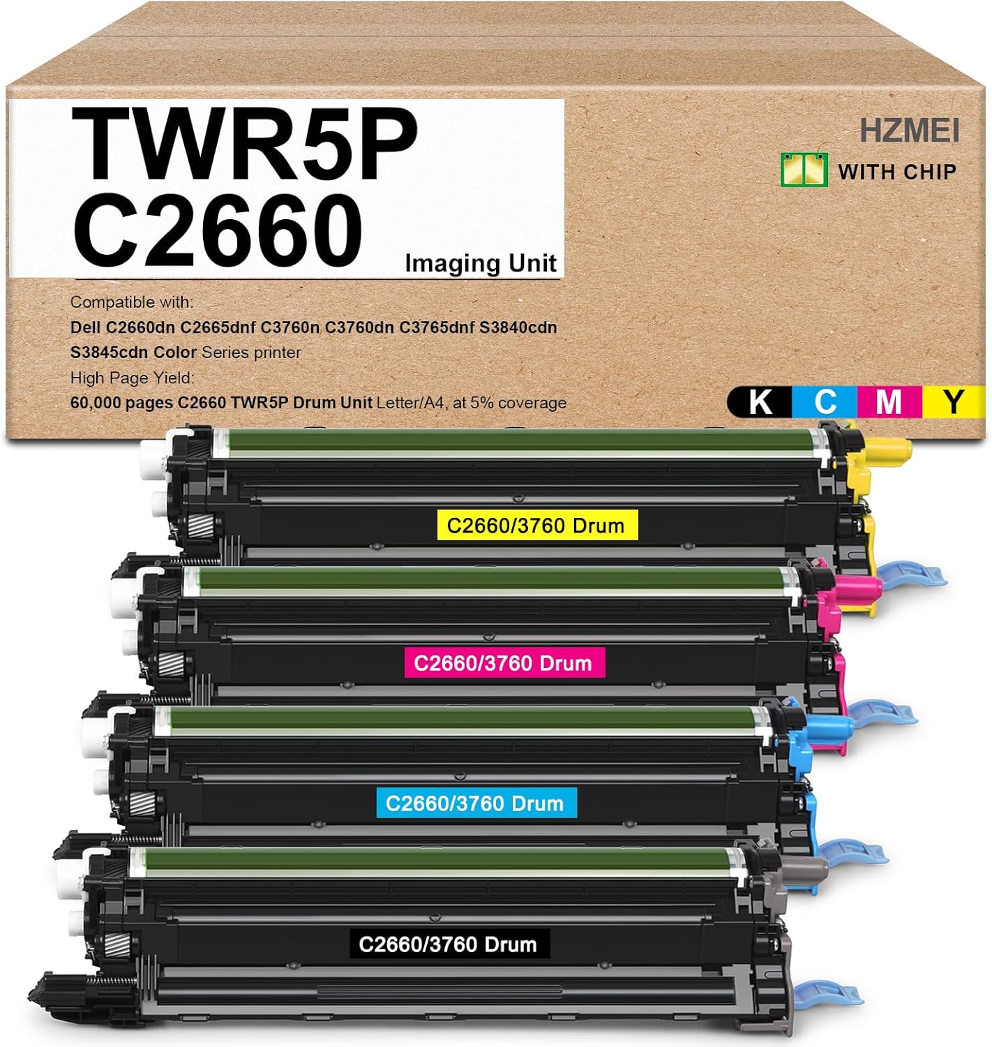 TWR5P S3840 S3845 C2660 Drum Unit Replacement for TWR5P Drum Cartridge 331-8434 lmaging Unit Compatible with Dell C2660dn C2665dnf C3760n C3760dn C3765dnf S3840cdn S3845cdn Series Printer(4-Pack)