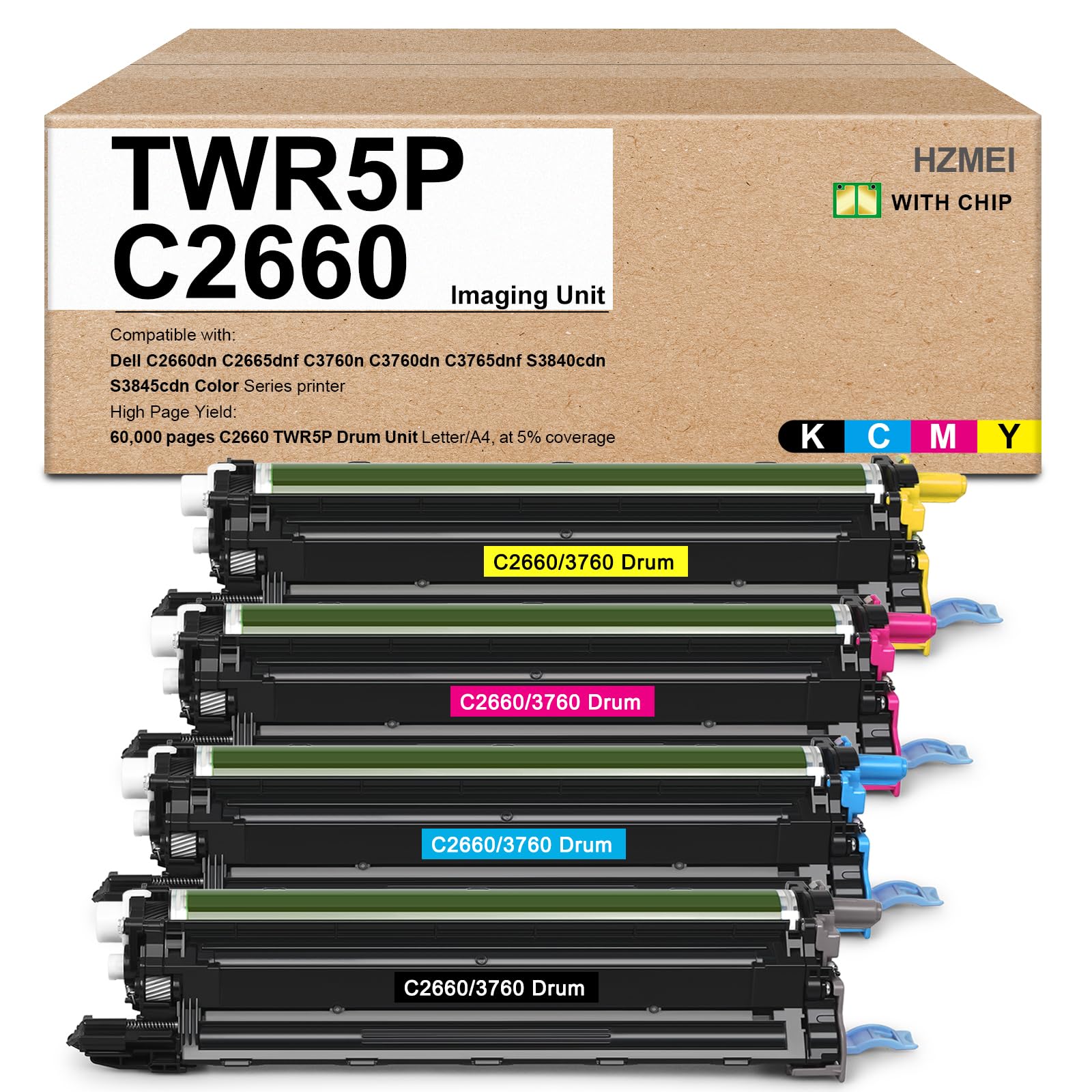 TWR5P S3840 S3845 C2660 Drum Unit Replacement for TWR5P Drum Cartridge 331-8434 lmaging Unit Compatible with Dell C2660dn C2665dnf C3760n C3760dn