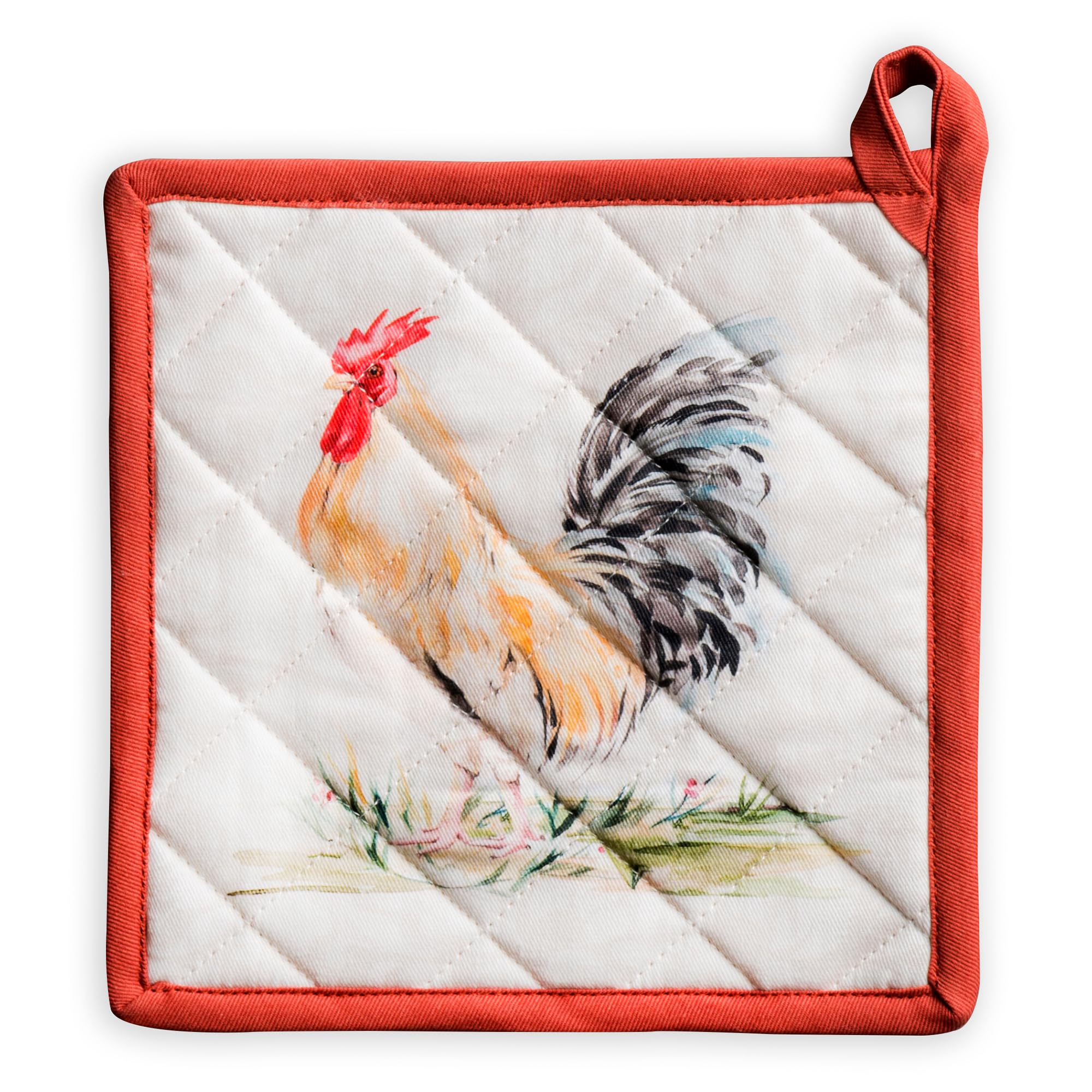 Maison d' Hermine Pot Holders Set 100% Cotton Heat Resistant Potholders 20 cm x 20 cm Hot Pads with Loop for BBQ Cooking Baking Handling Hot Pans Spring Summer (Pack of 2, Campagne)
