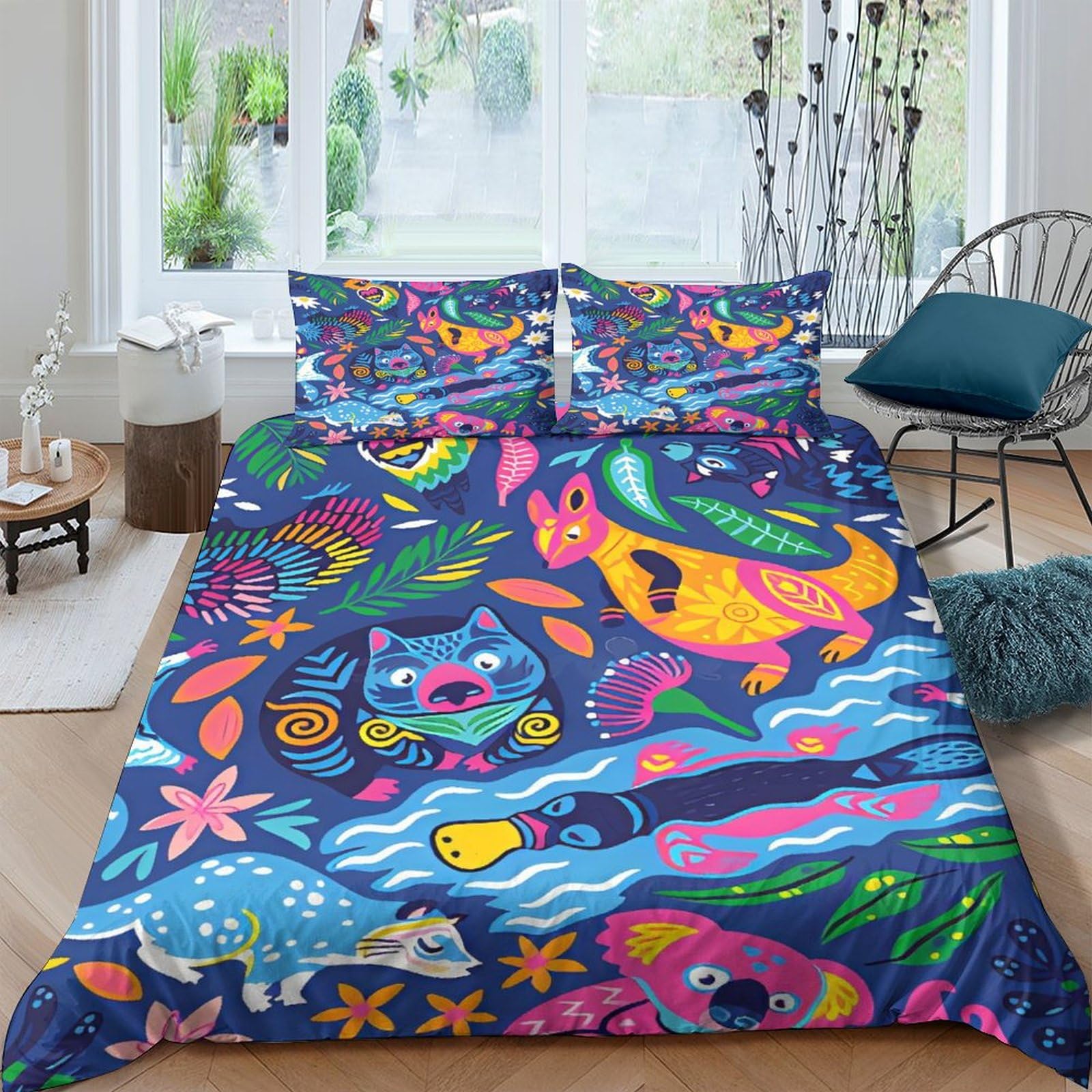 Housses de couettes imprimé animaux 3D sanglier kangourou parure de lit double 200x200