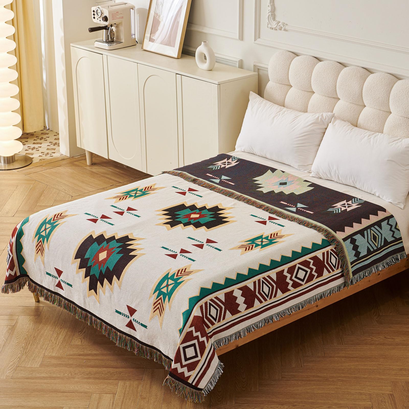 LHGOGO Aztec Large Sofa Throw Blanket with Tassels, 180x300cm Extra Thick Bohemian Woven Blanket for 3 4 Seater Settees - Image 4