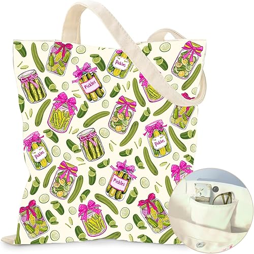 Miniatura 24 de Bolsa de lona estética para mujer, con cierre magnético a presión y bolsillo interior con cremallera, bolsa reutilizable Chica