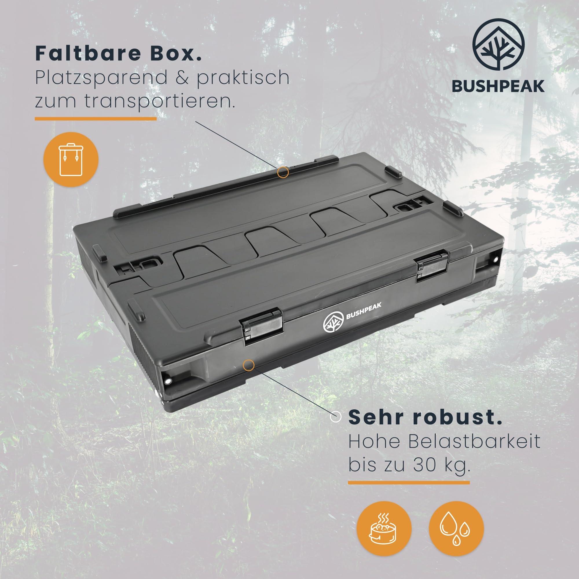 FLEXBOX 50L Camping Box zum Transport - Camping Küche faltbar Outdoor mit Stabiler Arbeitsplatte - Aufbewahrungsbox für Camper zusammenklappbar