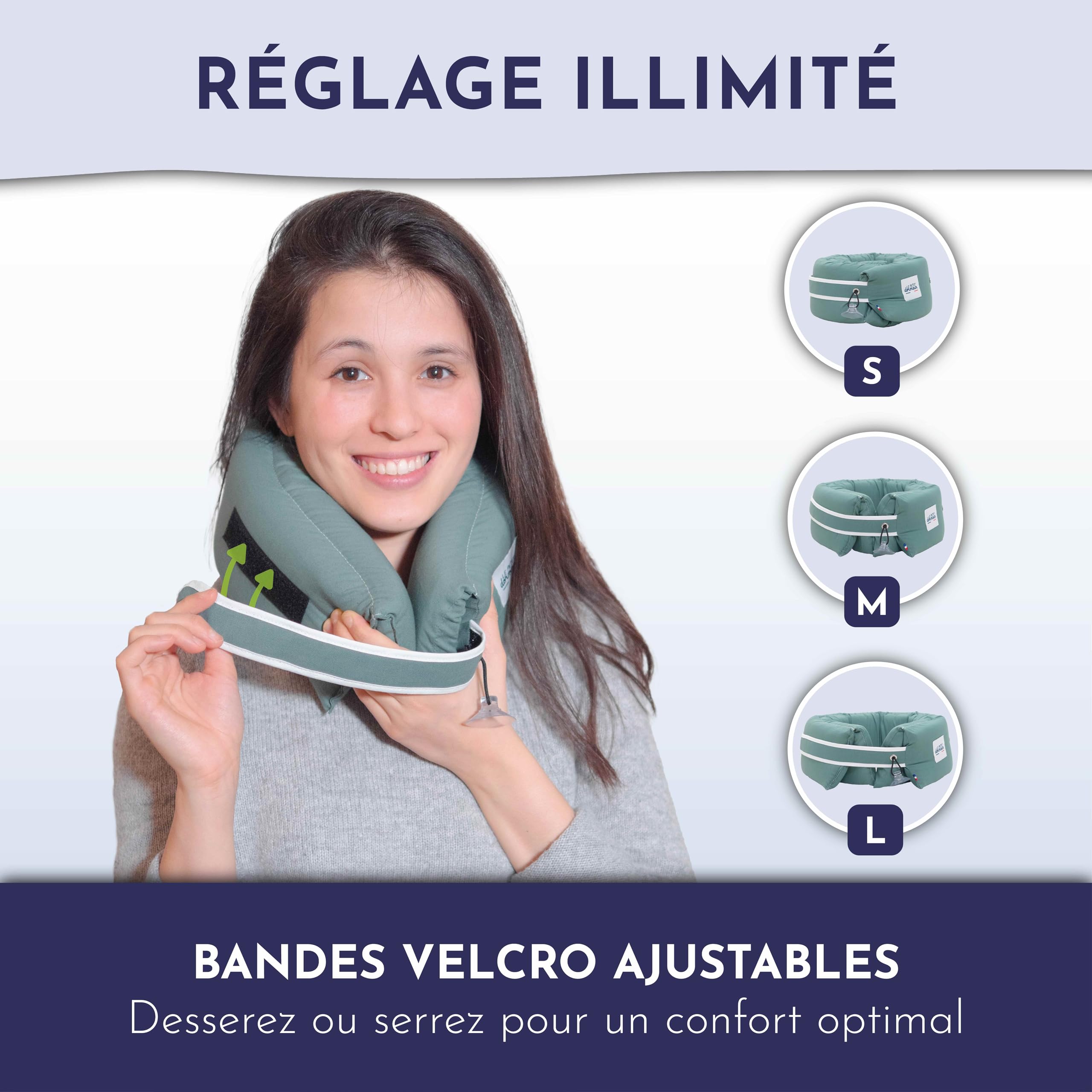 Cuscino da viaggio 3 in 1, da viaggio Thym, ergonomico e leggero, ideale per viaggi in aereo, treno, auto, prodotto in Francia