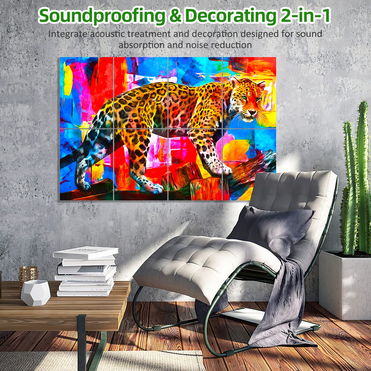 8 Panels Art Acoustic Soundproof Wall Panels - 48x32 Inch Set, Decorative Sound Absorbing Padding For Home Studio