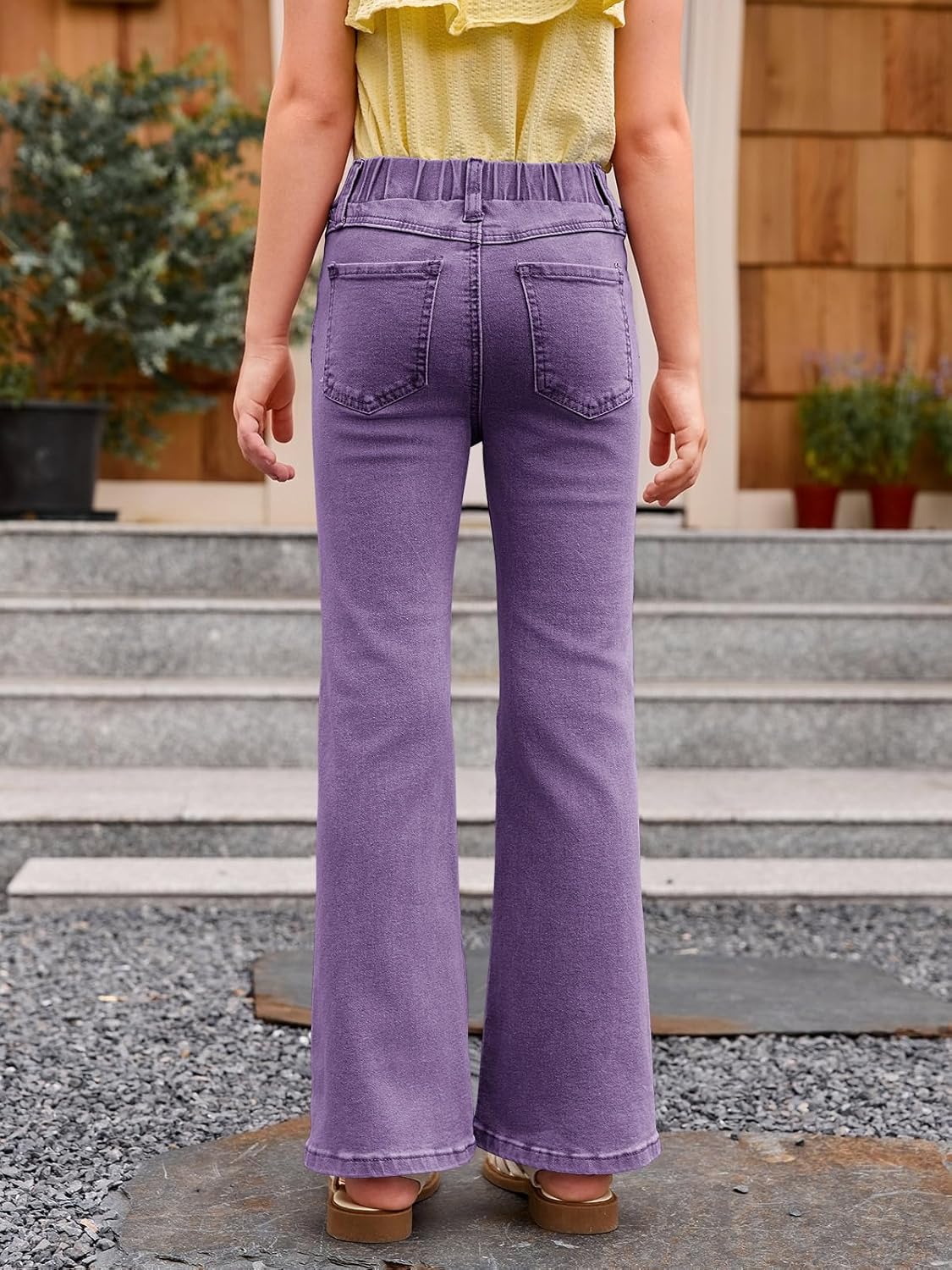 Haloumoning Girls Flare Jeans Kids Fashion Stretchy Denim Pants Bell Bottoms with Pockets - Image 5