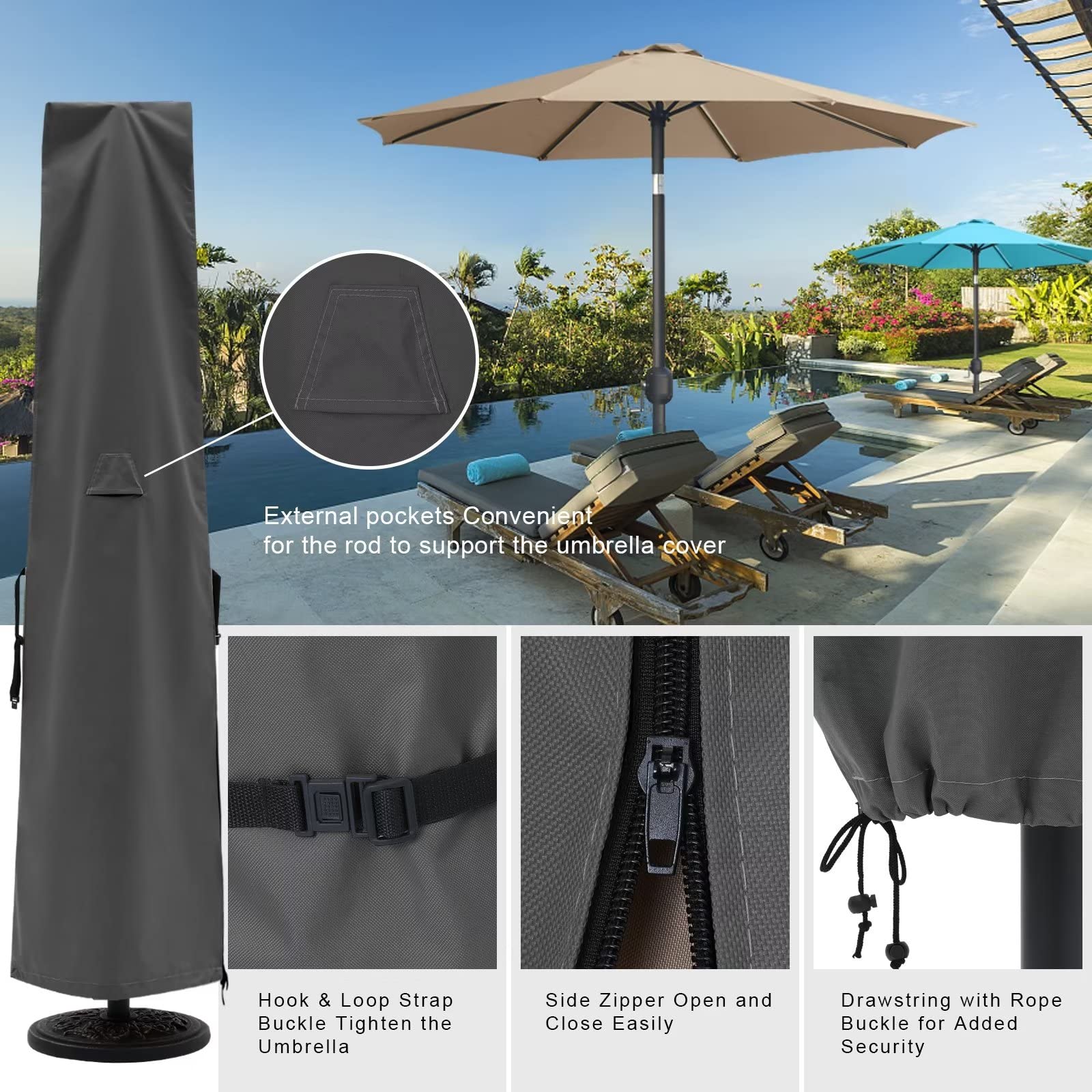 ABCCANOPY Copertura per ombrello da patio per 1,5 m a 3,5 m grigio