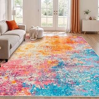 Rugflix 8x10 Area Rugs for Living Room, Washable Large Multicolor Rug St...