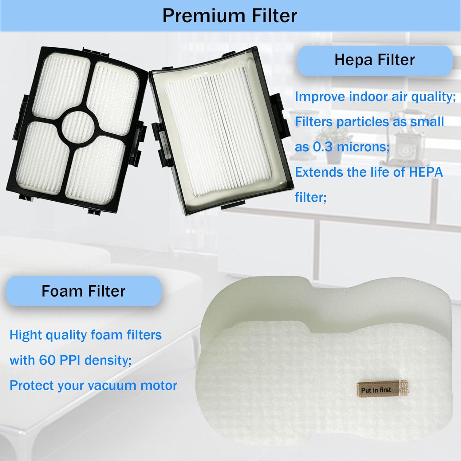 Replacement Brush Roller and Filter for Shark HZ3002/ HZ3000 Vacuum Cleaner- 1 Brush Roller +2 Vacuum Filters+4 Foam & Felt filters+1 Cleaning Tool