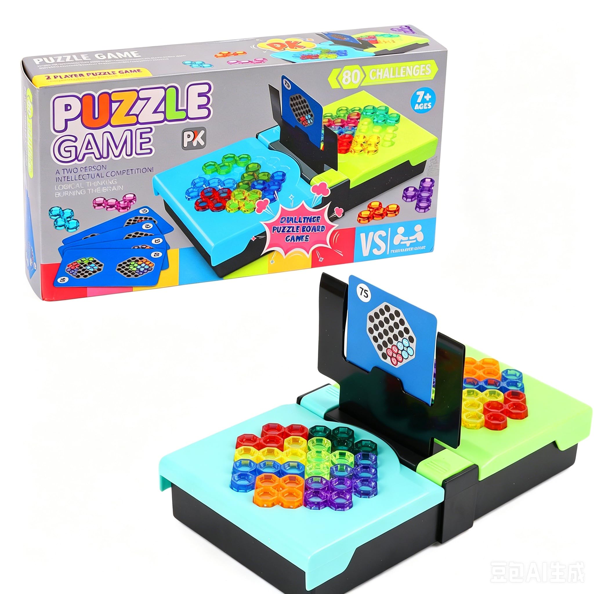 DERAYEE 2 Player Puzzle Game with 80 Challenges, Dual Logic Brain Teaser Board Game Travel Competitive Puzzle for Ages 7 and Up