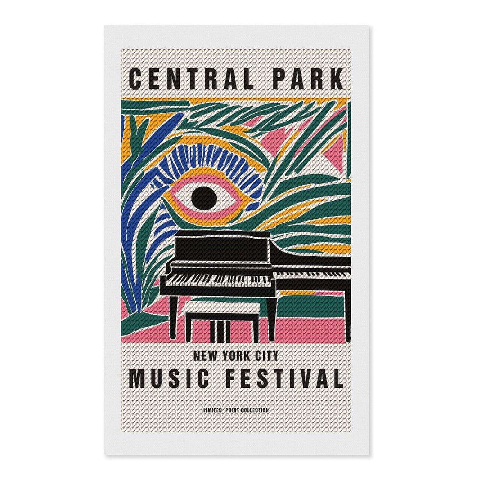 Junmoney Central Park Music Festival DIY Diamond Art Canvas Kit 12"x20", Decorate Your Room, Sparkling Round Gems, Fun Craft Experience, Farmhouse Decor