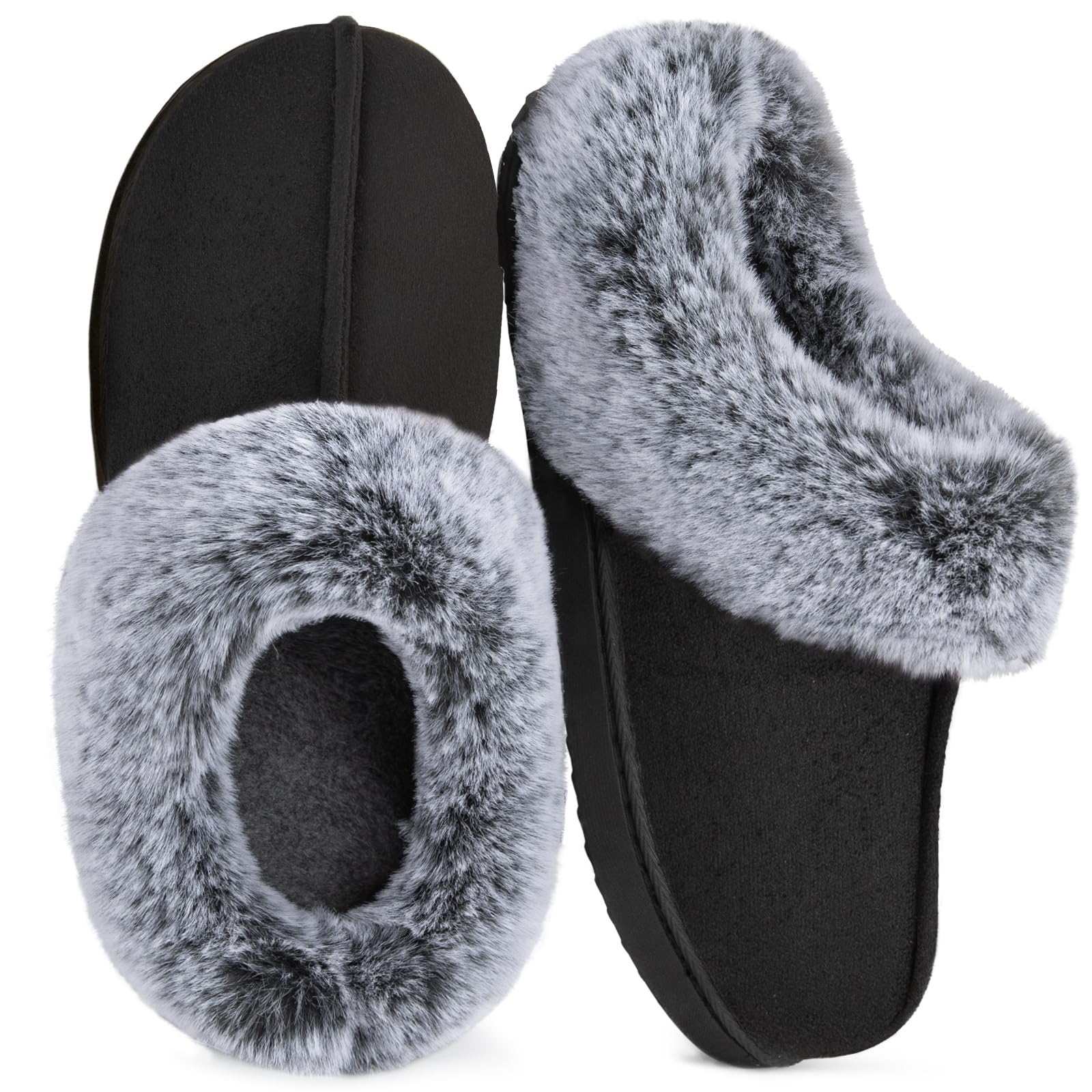 HomeTop Women's Classic Microsuede Memory Foam Slippers Durable Rubber Sole with Warm Faux Fur Collar