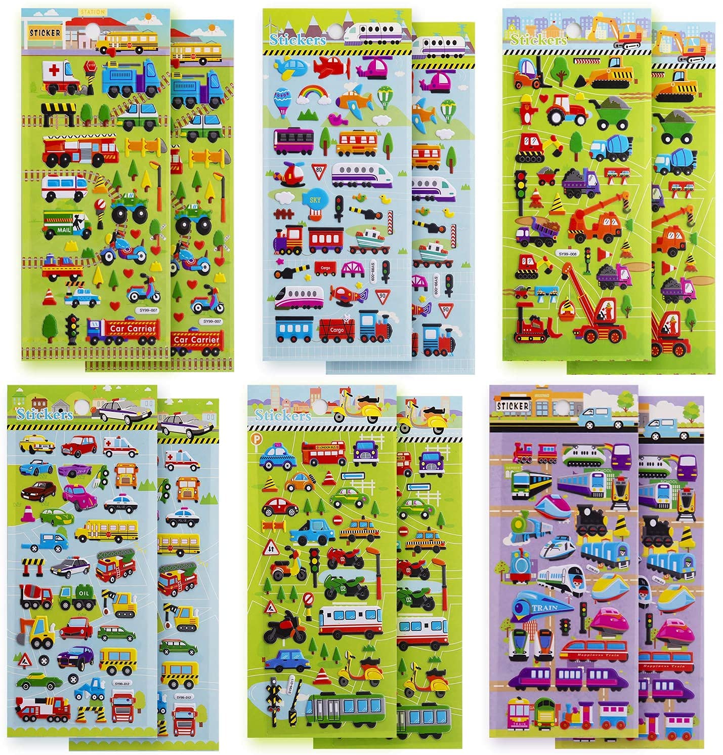 Savita 3D Stickers for Kids & Toddlers, 400+ Cars and Trucks Stickers, 3D Puffy Stickers Including Cars, Trains, Airplanes, Fire Trucks, Helicopters, Motorcycles, School Buses, Spaceships and More