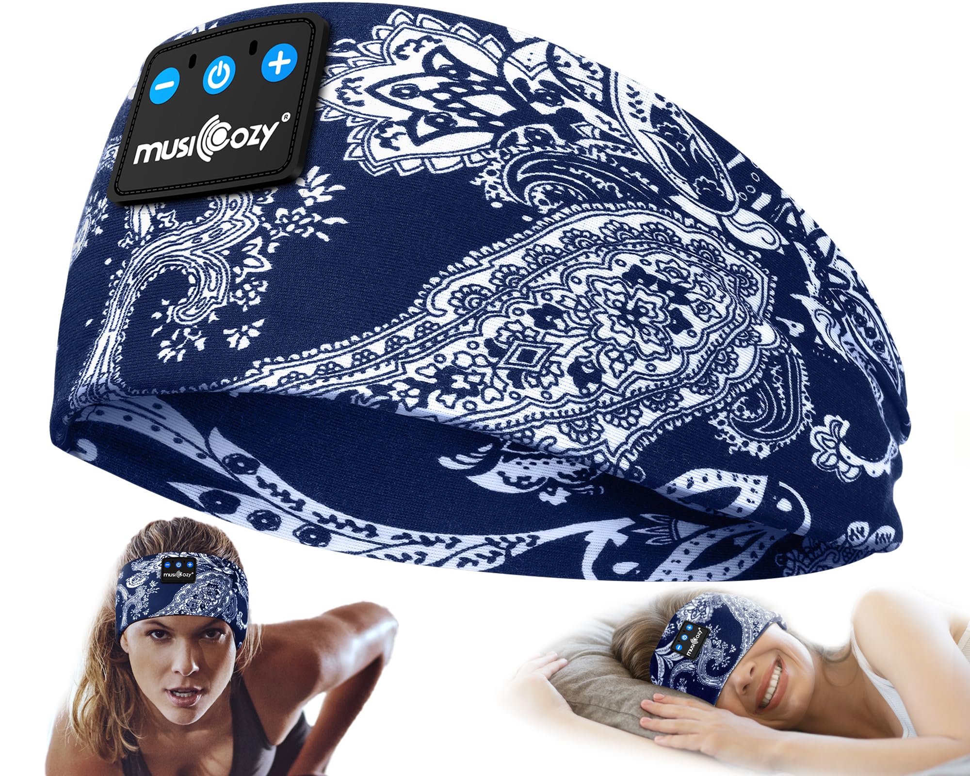 MUSICOZY Sleep Headphones Bluetooth Headband 5.4 Wireless Headband Headphones for Sleeping for Side Sleeper with Ultra-Thin HD Stero Speaker for Workout (Navy Blue)