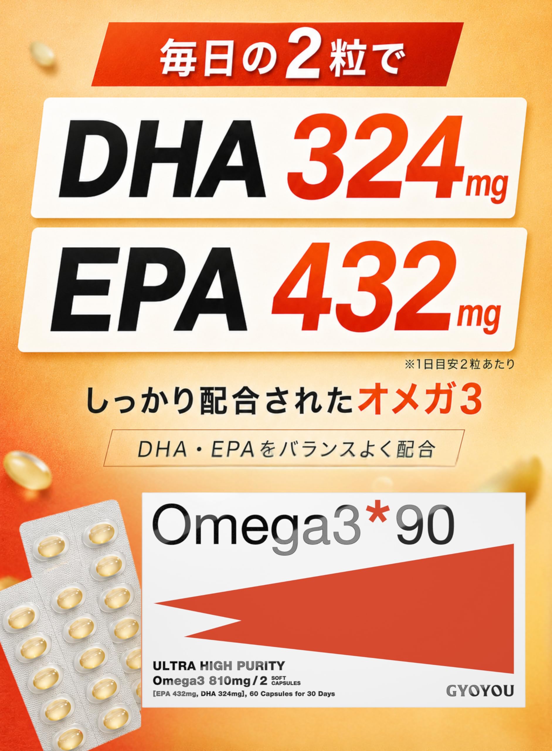 Amazon | GYOYOU オメガ3フィッシュオイル 60粒 高純度97.5% EPA DHA 