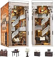 Vista 17 de Kit de rincón de libros, kit de bricolaje en miniatura para casa de muñecas, rompecabezas de madera 3D, decoración con luz LED para adolescentes