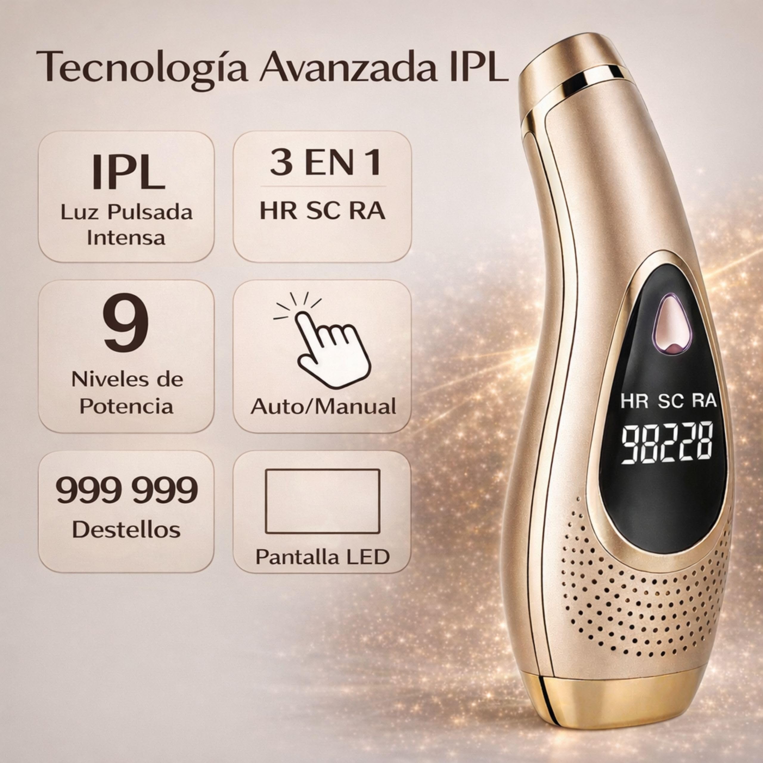Depiladora laser mujer y hombre – 999999 flashes luz pulsada ipl - pantalla lcd -elimina el vello sin dolor - 9 niveles energia - 3 modos HR SC RA con refrigeracion - facial y corporal