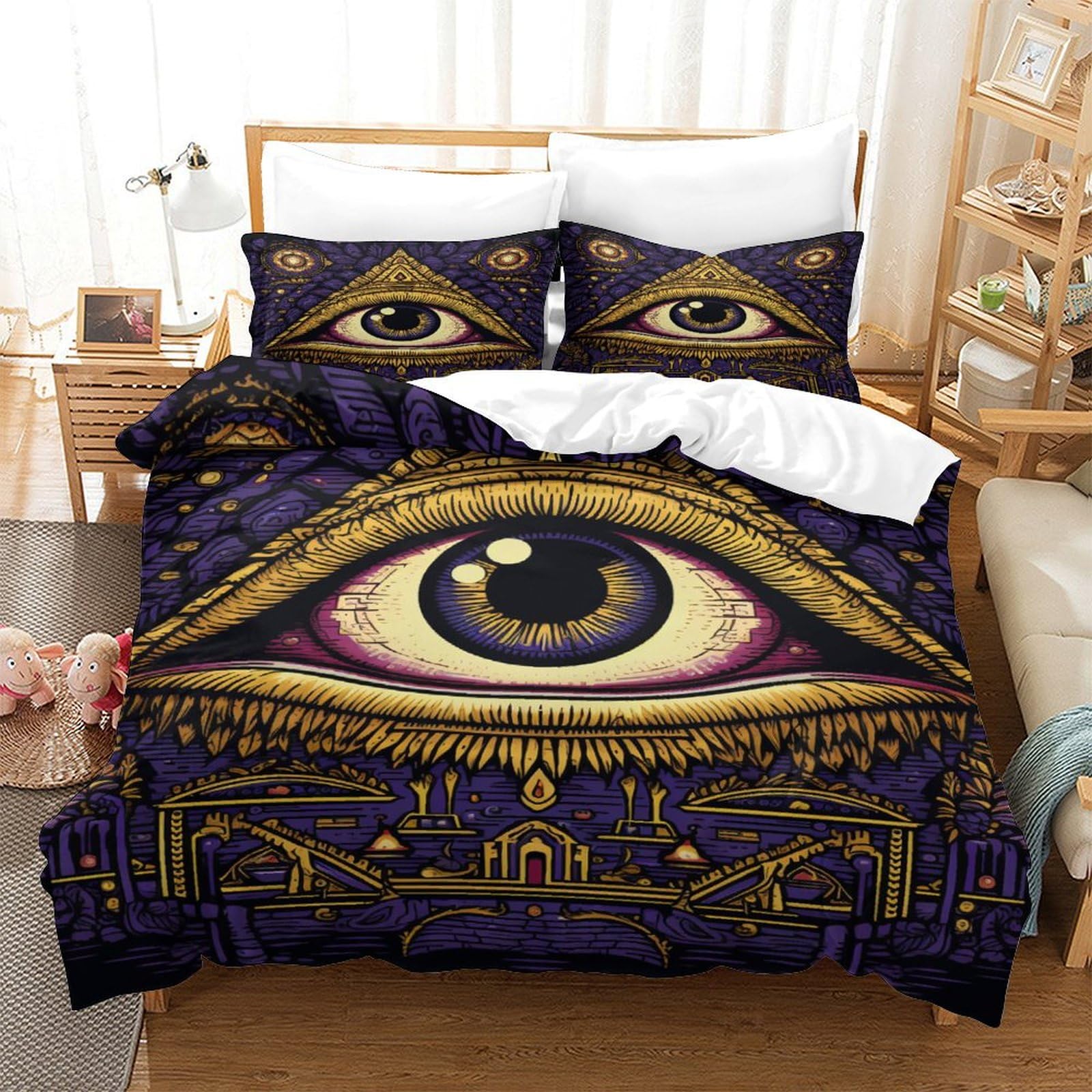 P1S9U7W5Y Mystic Vintage 3D Printed Eye Duvet Cover Set 3pcs Microfiber Eye Bedding Set King