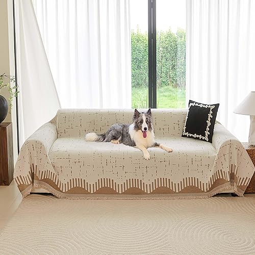 Funda de sofá bohemia para perros, funda de sofá a prueba de mascotas para sofá de 2 cojines, funda de sofá de felpilla antideslizante, apta para
