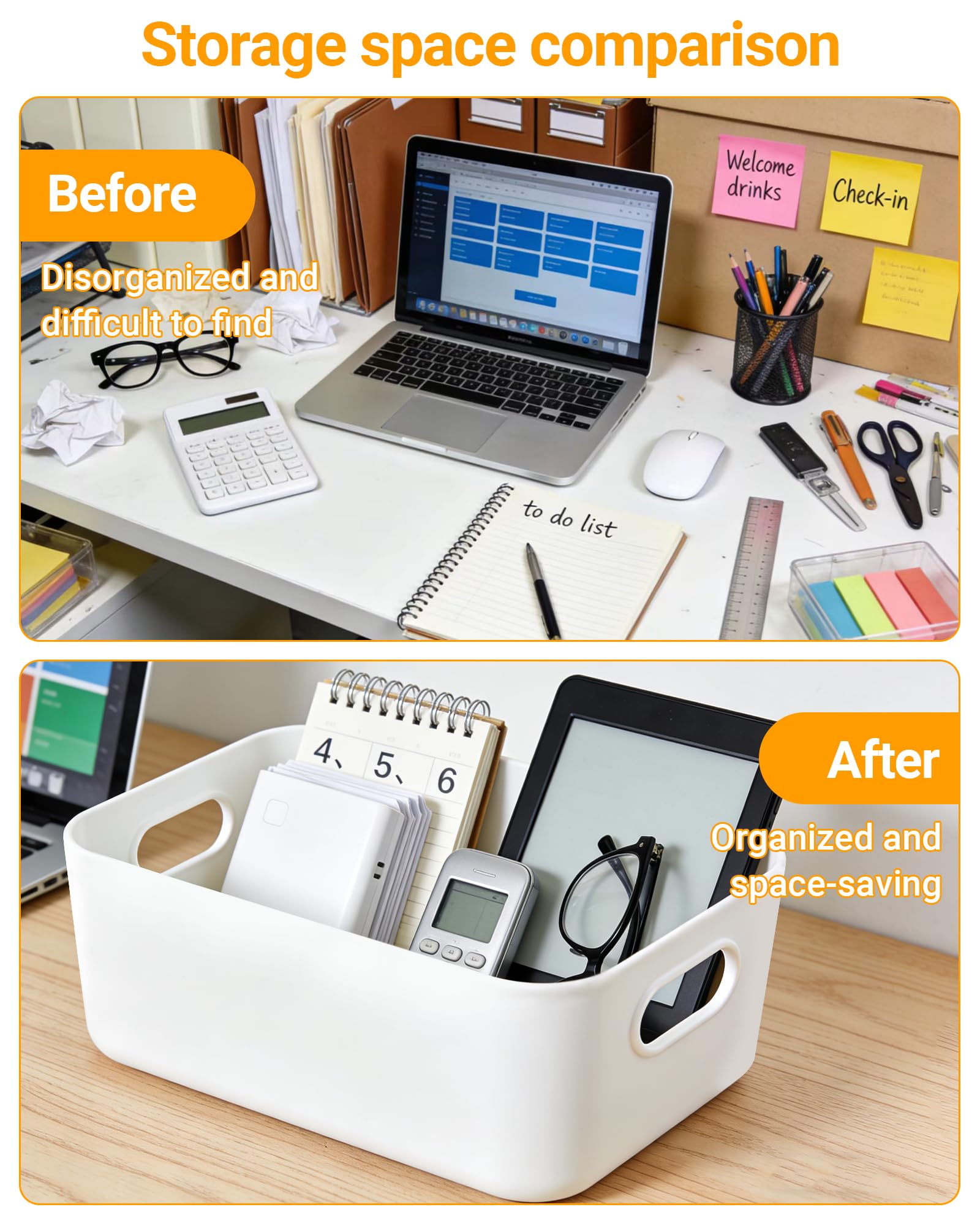 Scatole portaoggetti bianche 4 pezzi – Contenitori plastica & organizer box, contenitore plastica piccolo in plastica, scatole impilabili per cucina, armadio e bagno (20 × 14 × 7 cm)
