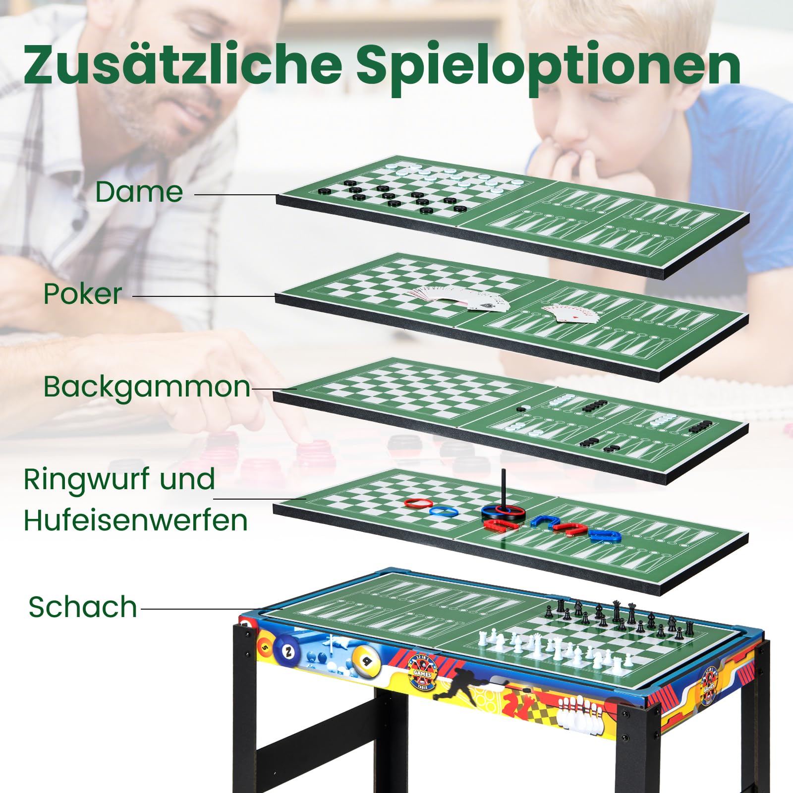 GOPLUS 12 in 1 Spieltisch, Multifunktionstisch mit Tischfußball, Billard, Tischtennis, Hockey, Bowling, Shuffleboard und mehr, Kombi-Tischspiel-Set für Kinder und Erwachsene