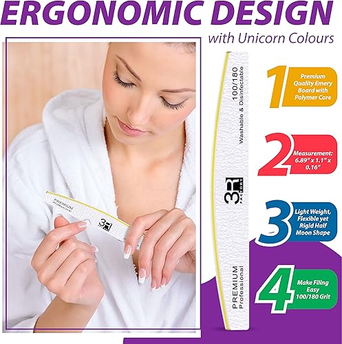 Miniatura 5 de Lima de uñas de grano 180 – 3R Factory Emery Boards para uñas, limas de uñas de doble cara para uñas naturales, limas de uñas 100/180 para uñas