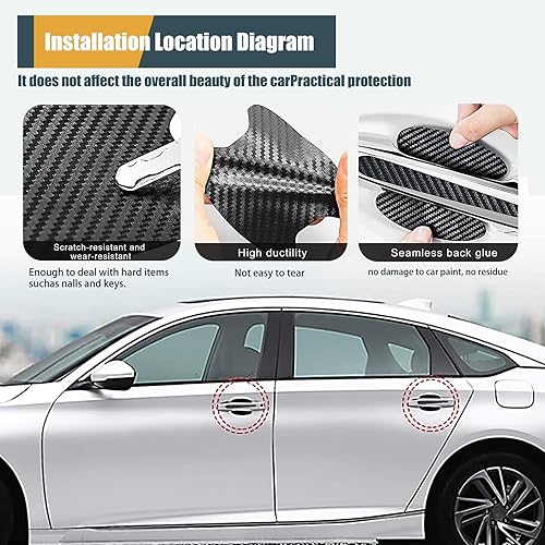 Miniatura 4 de ZBGUN 8 calcomanías para manija de puerta de automóvil, 3.3 x 3.4 pulgadas, textura de fibra de carbono, antiarañazos, impermeable, sin rastros,