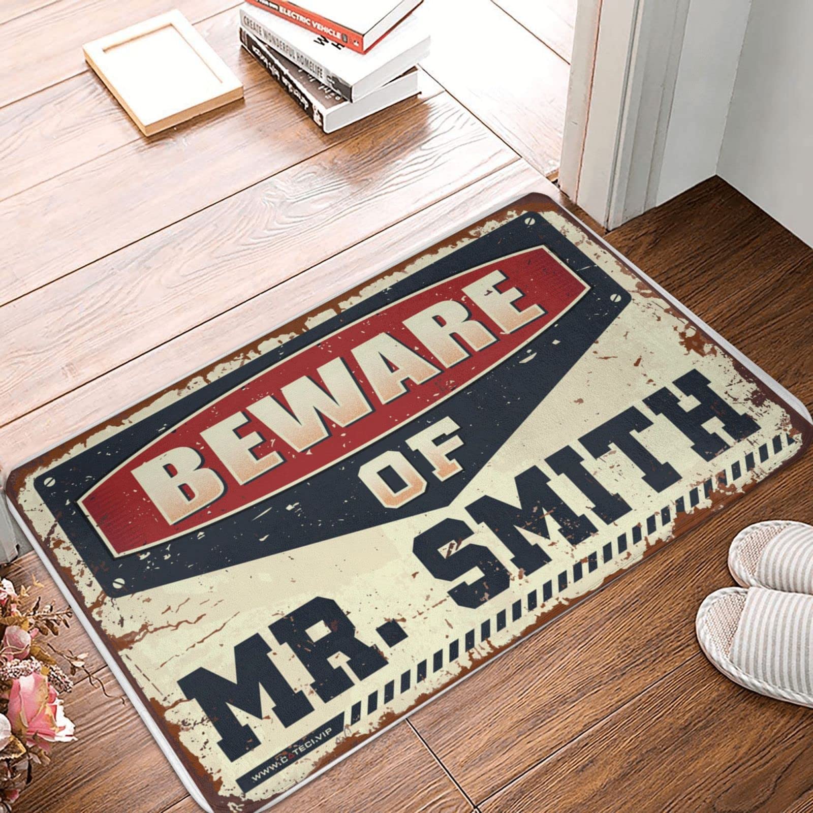 Dsoluuing Mata na zewnątrz Beware of Mr. Smith wycieraczka wewnętrzna mata powitalna jesienna wycieraczka zewnętrzna (rozmiar: 65 x 90 cm)