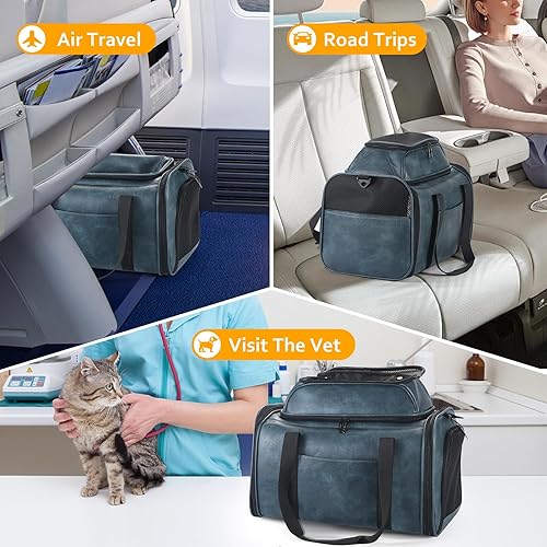 Miniatura 29 de Transportador de mascotas expandible con parte superior de cuero prémium para perros pequeños y gatos de menos de 15 libras, bolsa de viaje de lujo