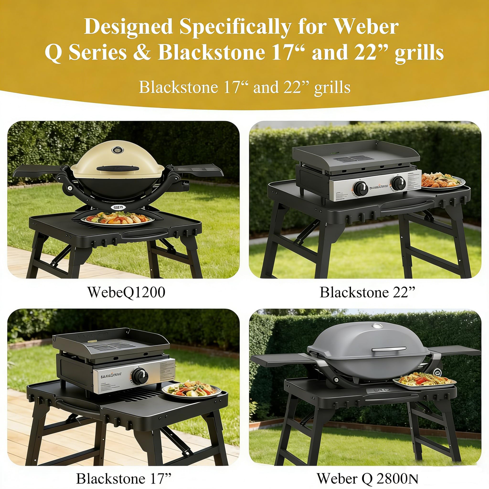 GFTIME Faltbarer Outdoor-Grillständer für Enders Urban, Weber Q100/Q200/Q300, Ninja Woodfire, Burnhard Wayne