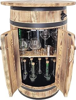 weeco Barril de madera con estantes y puertas para almacenamiento de alcohol decorativo, armario de bar con gran estante para 30 – 40 botellas, botellero 80 x 55 x 44 cm, color marrón claro