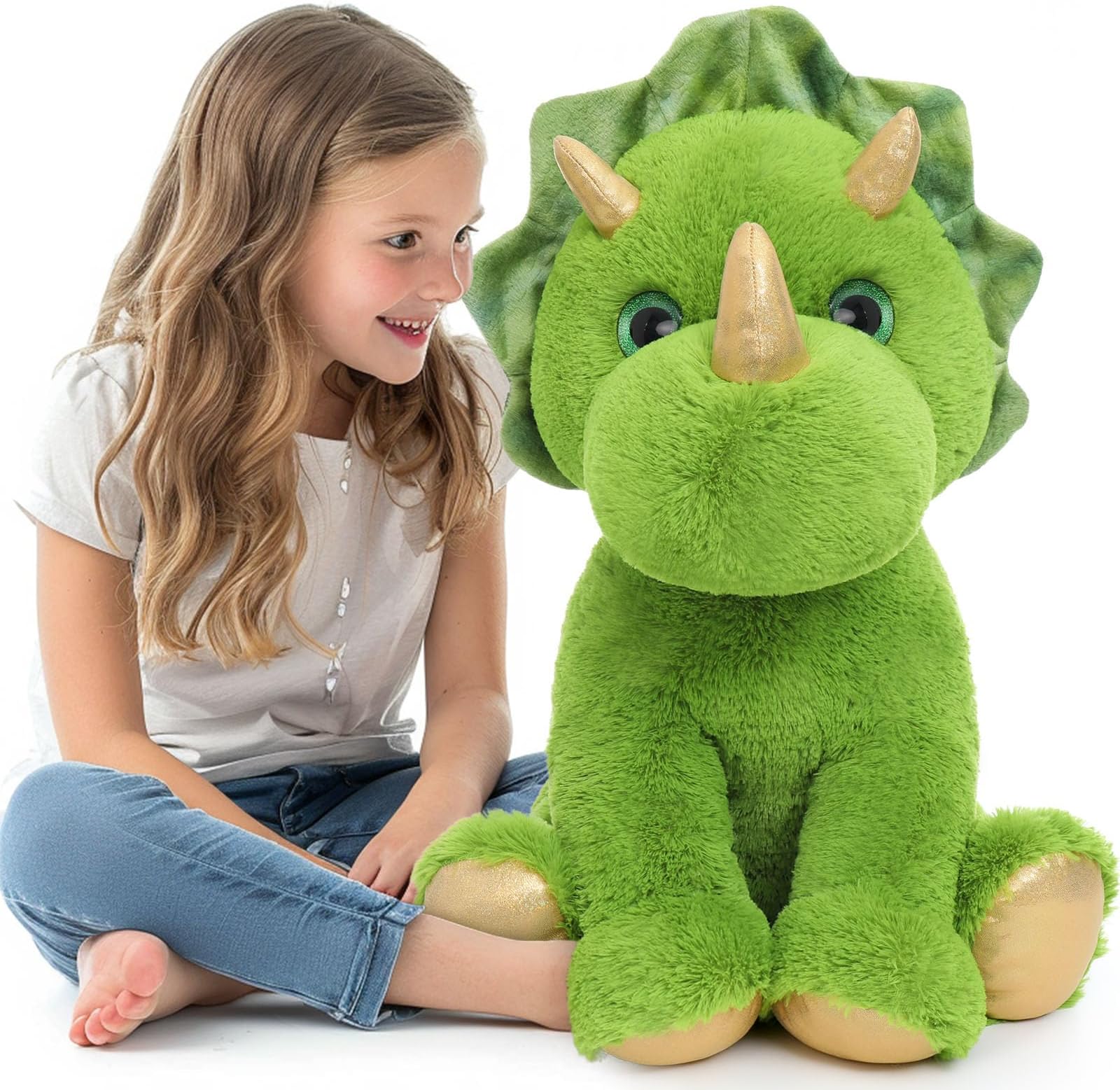 Muiteiur 24.4 Inch Dinosaur Stuffed Animal, Giant Triceratops Stuffed Animal, Soft Dinosaur Plush Toy,Gift for Kids Boys Girls,Green