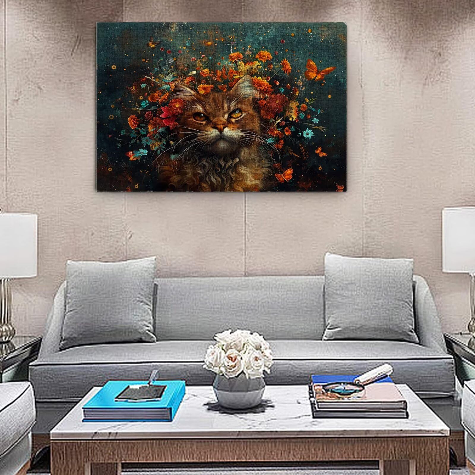 Puzzle dla dorosłych, 5000 sztuk, trudne drewniane puzzle, gra, gra logiczna, gra ręczna, dekoracja rodzinna, kreatywna rozrywka, prezent 105 x 156 cm kot kwiaty 2 K0F-864