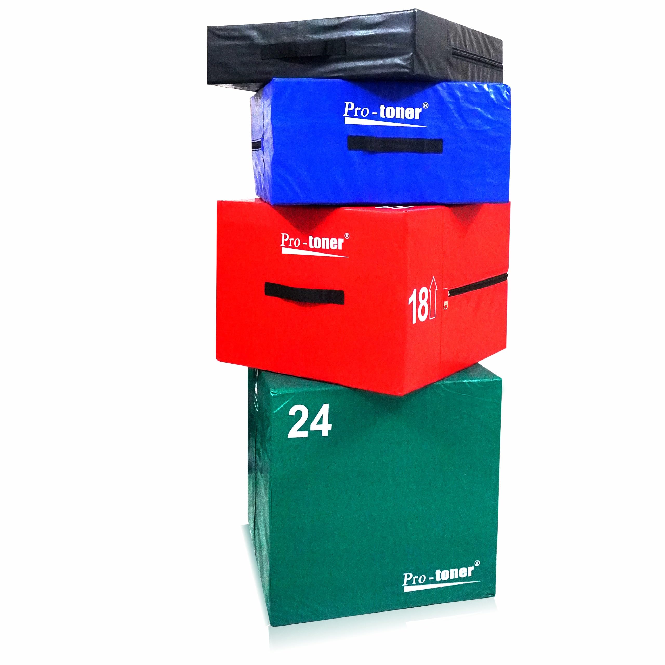 Protoner Foam Plyo Box Set, 4 Sizes, High Density Exercise Jump Boxes for Home and Club Training, Black/Blue/Red/Green (6 Inches)