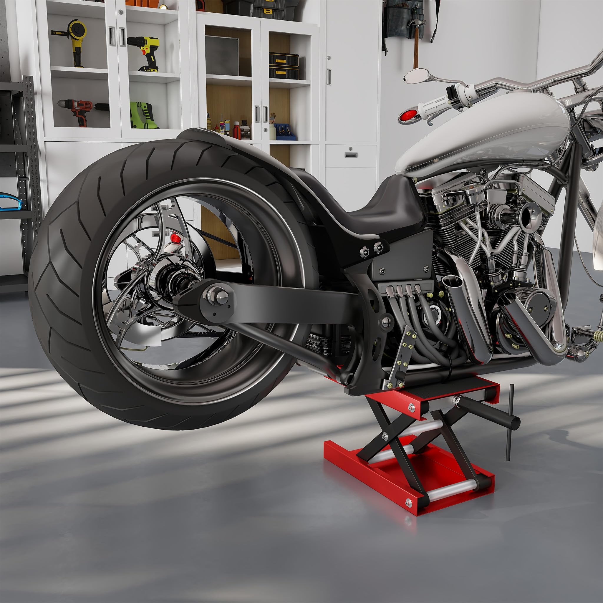 YRHome Motorradhebebühne höhenverstellbar 9,5-34 cm Motorradheber Motorrad Heber Mittelständer Motorrad Hebebühne bis 550 Kg einfache Bedienung Rot Fahrradreparatur-Scherenheber Hubtisch für Garage