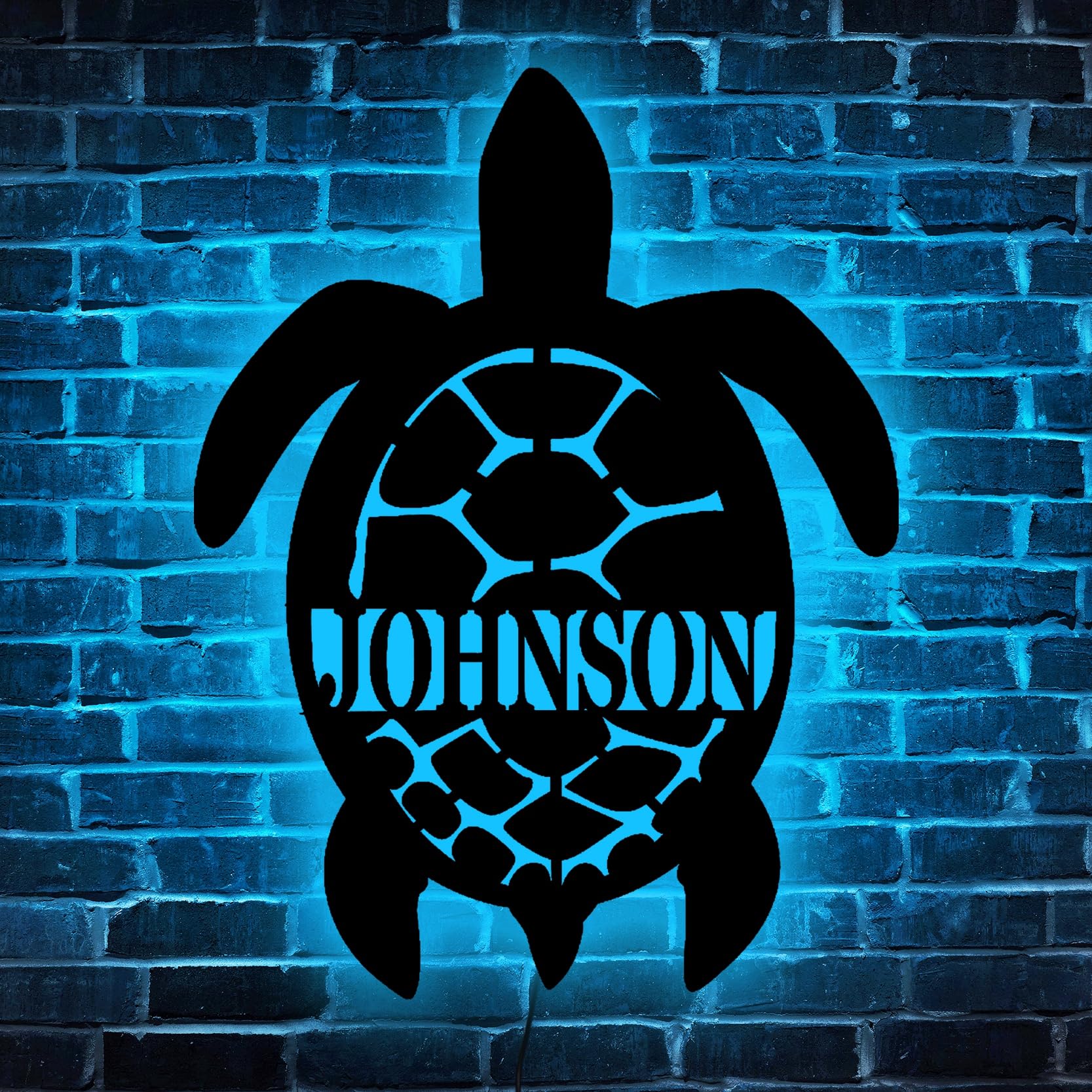 Arte de pared de metal personalizado con diseño de tortuga marina con luz LED, letrero de nombre personalizado para amantes de las tortugas marinas, decoración del hogar, tortuga de playa,