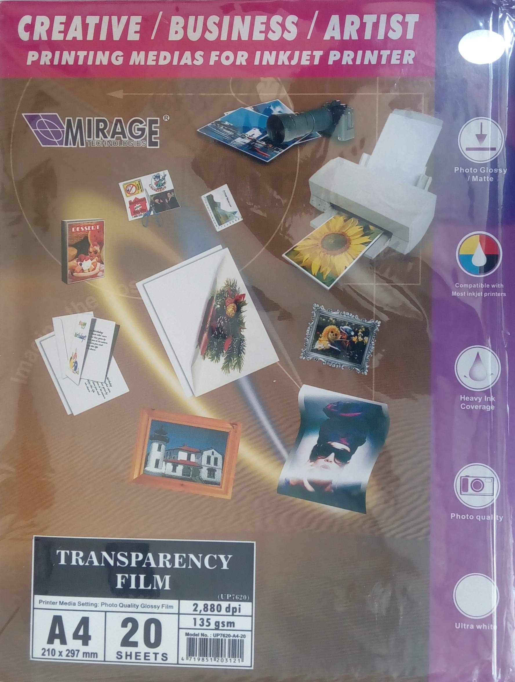 Mirage Inkjet Transparency Film A4-20 Sheets