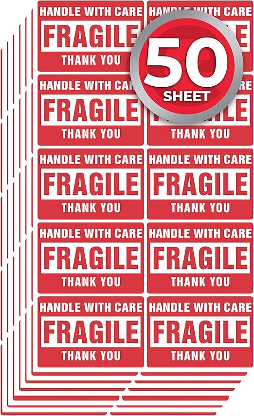 enko 2 x 3 Inch Fragile Stickers Handle with Care Warning Packing Shipping Label - Permanent Adhesive (50 Sheet, 500 Labels)