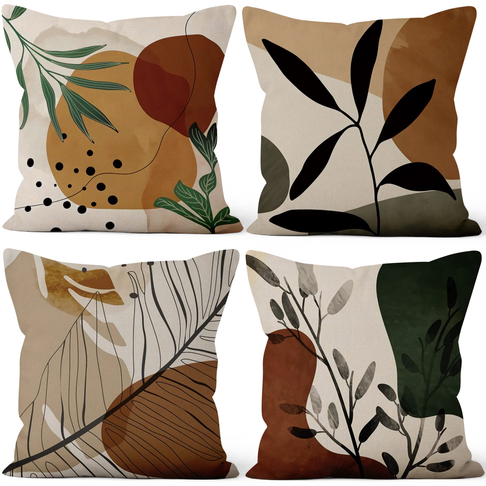 Kissenbezug-Set Boho – 4er Set Samtbezüge Mit Blattmuster In Grün & Terracotta