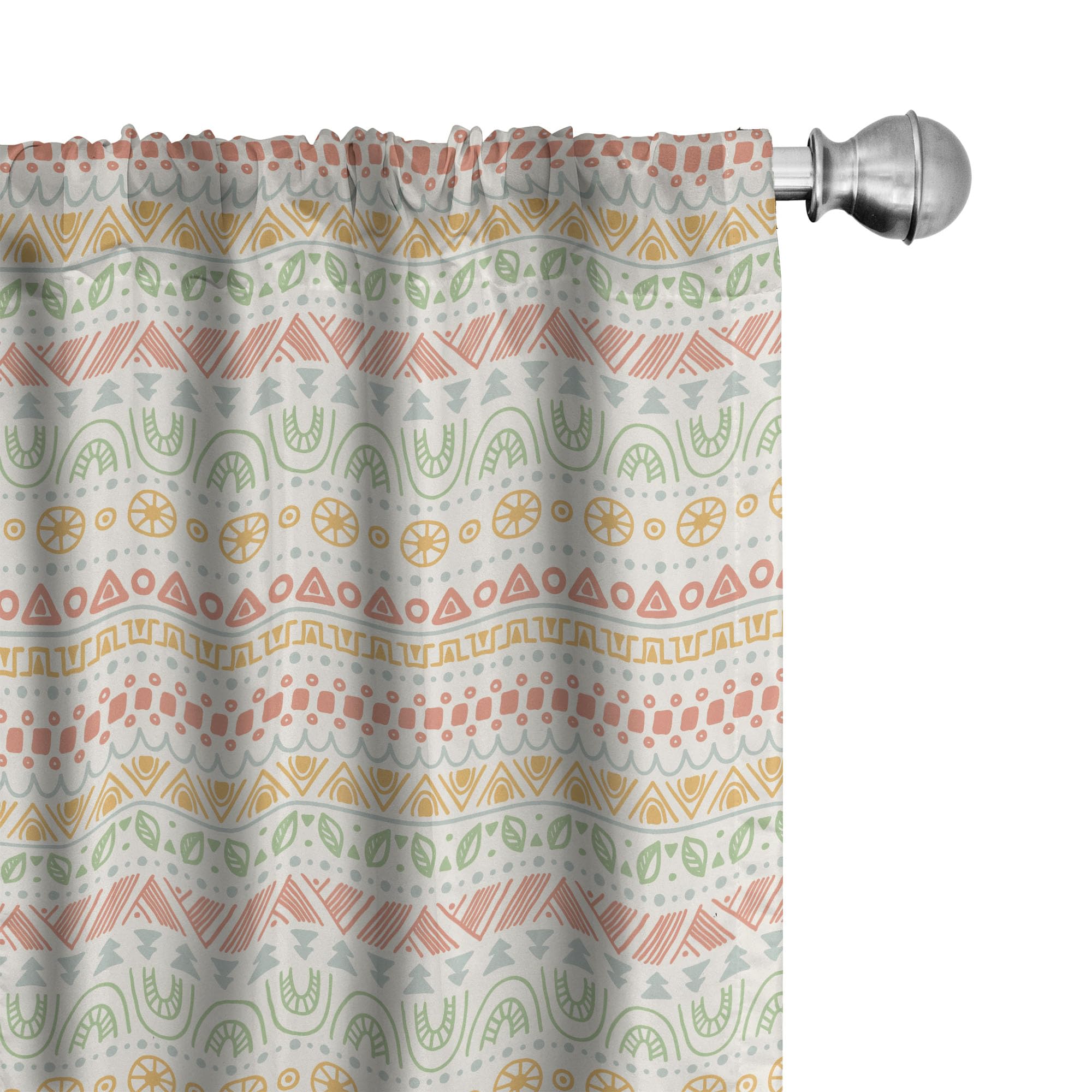 ABAKUHAUS Striped 4 Panel Curtain Set, Folk Soft Pastel Color Aztec Backdrop Round Shapes Triangles Mexican Print