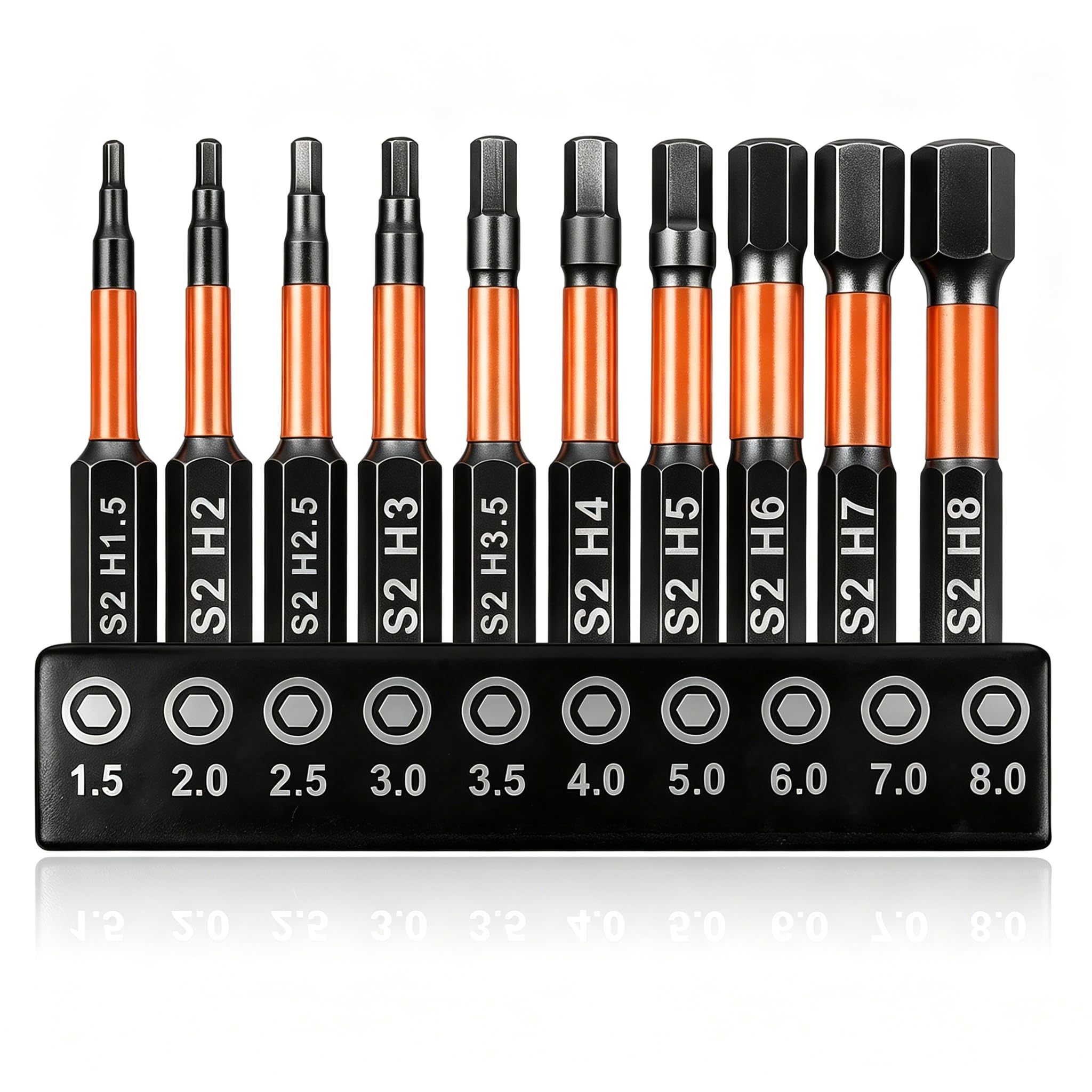 Hex Bit Set 10 Pcs S2 Steel 50mm Length Hex Allen Key Drill Bit Set H1.5-H8 Magnetic Impact Screwdriver Driver Bits Fits Hand Screwdrivers & Any 1/4 Inch Electric Screwdrivers Power Drills (Metric)