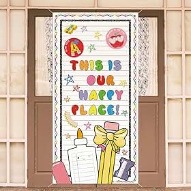 HunnmingRe Cadernos de composição decoração de sala de aula primeiro dia de escola capa de porta de boas-vindas linhas de caderno composição faixa decoração de porta de parede sinal de varanda para