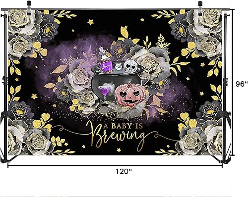 Miniatura 7 de Mocsicka Telón de fondo de Halloween para baby shower con texto en inglés A Baby is Brewing Halloween, decoración de fiesta de baby shower, telón de