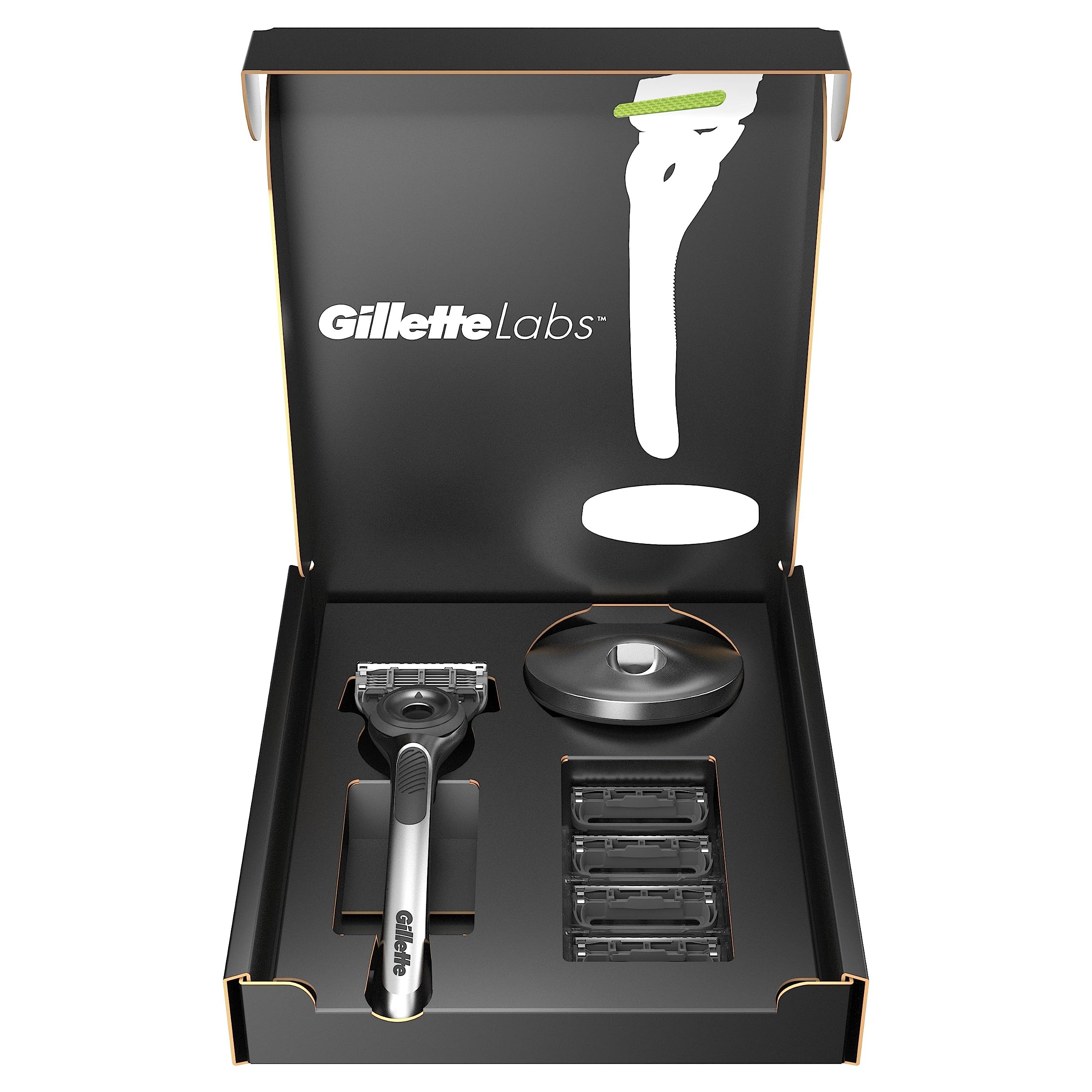 Gillette Labs Rasoir Homme, avec 5 Recharges, Argent – Manche Réutilisable en Métal, Cartouche de Rechange à Lames Affutées, Rasage Efficace avec la Technologie FlexDisc 2D