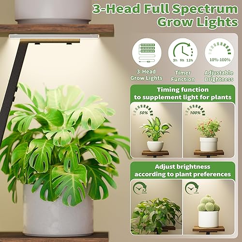 Miniatura 3 de POZILAN Soporte para plantas de interior con luz de crecimiento, estante alto para plantas de 7 niveles para interiores, soportes de esquina de 47